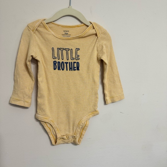 Carters | Yellow & White Striped Long Sleeve Little Brother Bodysuit | 12 Months - Picture 1 of 4
